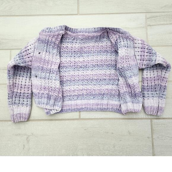 Handmade Girls Size 8 Sweater Jacket Button Purple Knit Crop Waist Long Sleeve - Picture 2 of 8